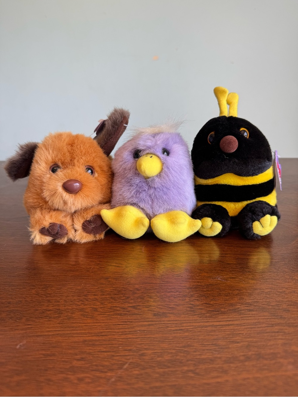 Puffkins Animal Plush Set of 3 Bumble Bee Bird and Puppy Dog Vintage Toys 90s